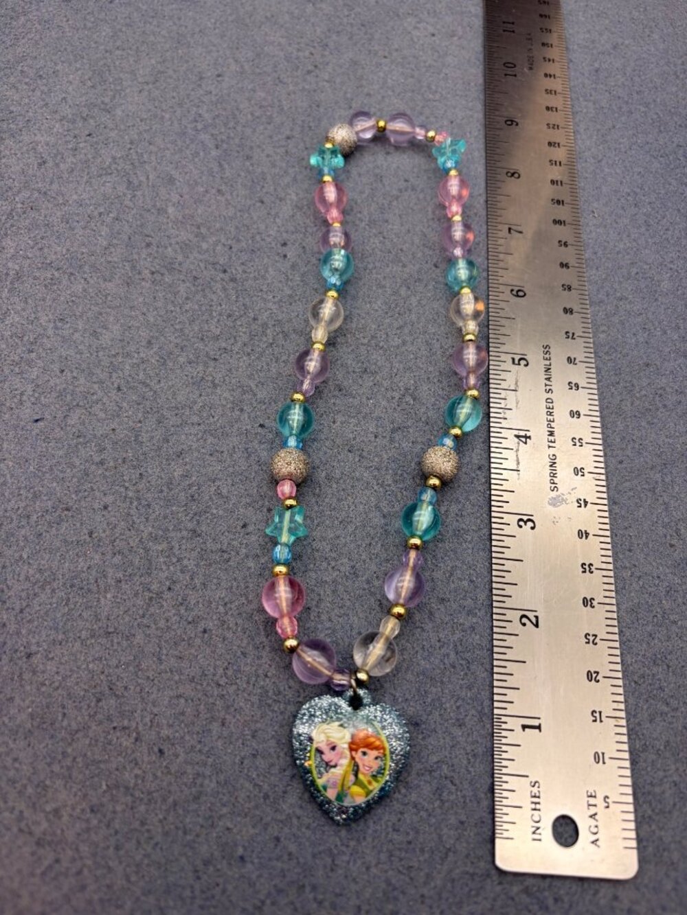Frozen Heart Pendant Necklace 16 In Elsa Anna Multicolor Beads Glitter Accent - Picture 5 of 6